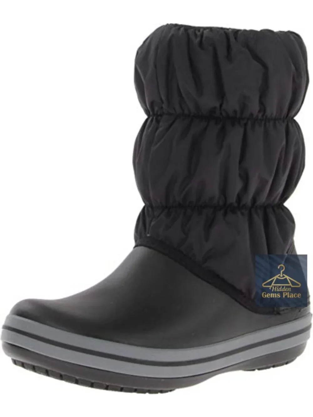 Faux Leather Nylon Snow Boots Water Resistant Mid Heel Pull On